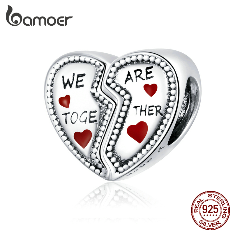 

bamoer 925 Sterling Silver Heart Shape Metal silver Beads for Women Jewelry Making Charm Original Bracelet Accessory SCC1643 Q0531