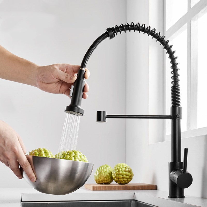 

2021 New Modern Hot and Cold Water Pull Down Tap of Brass Faucet Black Spring Sink Single Fist Kitchen 0sm3