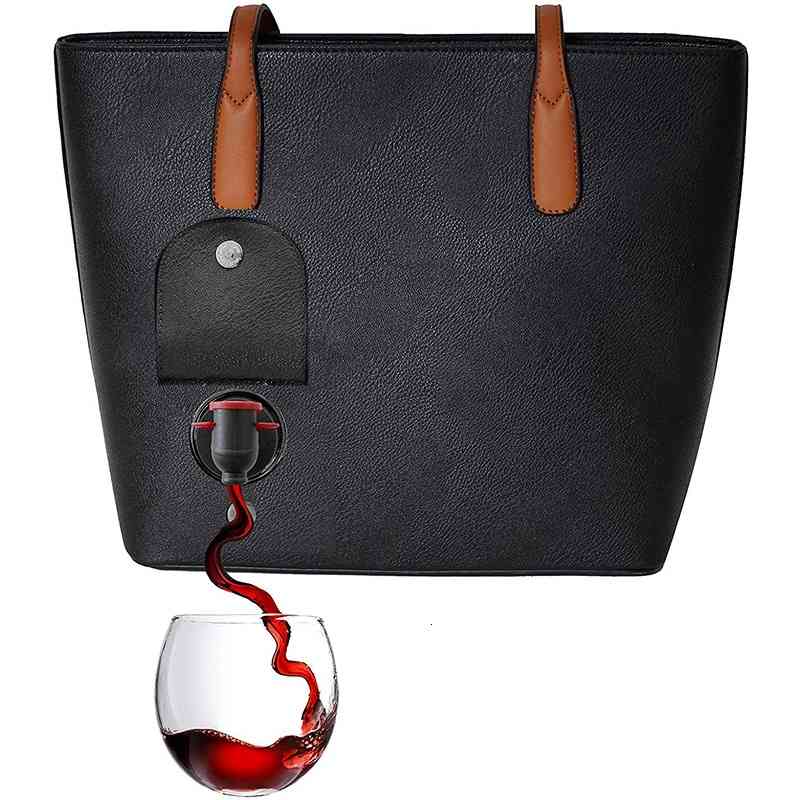 

Fashion Pu red outdoor Wine Bag Picnic ice portable single shoulder cold drink wine bag, Black