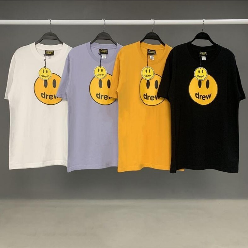 

hot sale Drew House T-shirt Short Sleeve O-Neck Cotton Hip Hop Tee Men Women Smile Drew Tees Streetwear Tops, Purple