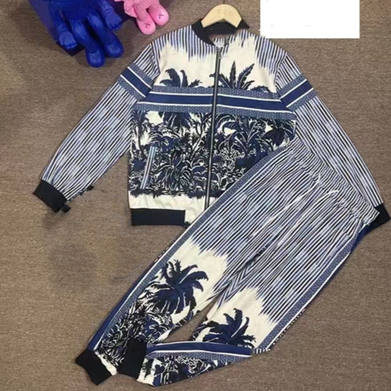 

Latest Flora Pattern Women Two Piece Pants Classic Personality Designer Suit Sets Indoor Outdoor Casual Female Sport Set, Blue