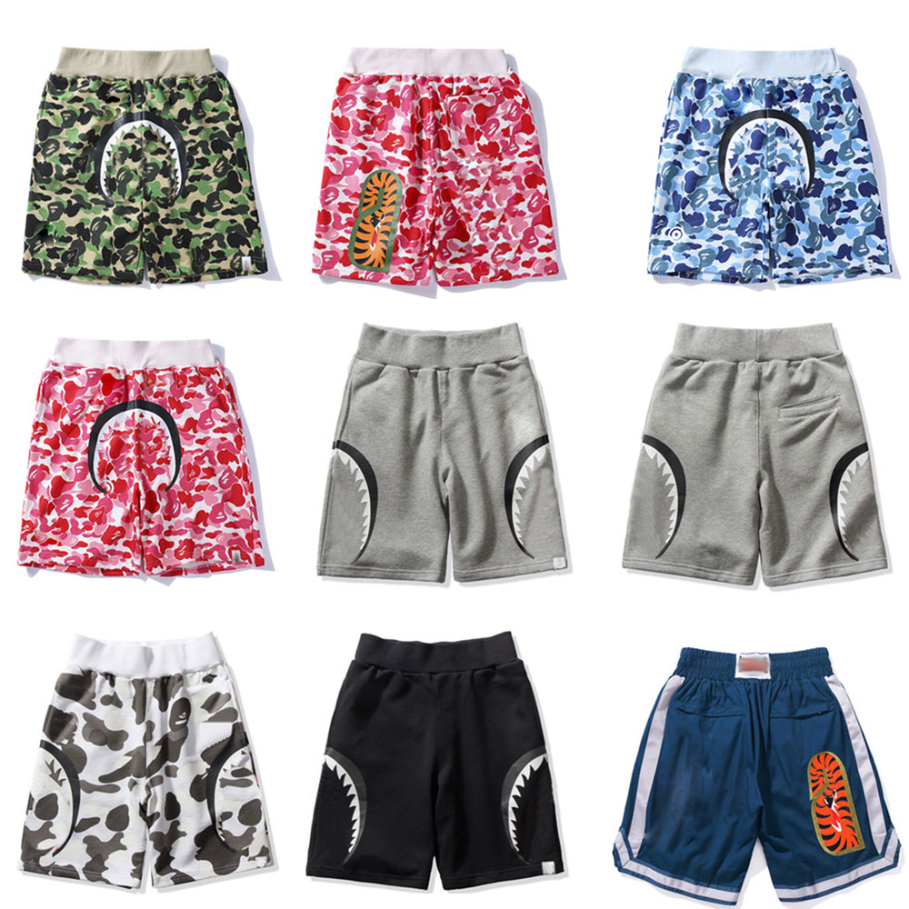 

Hot-sell Mens shorts sports pants womens bathing ape Sweatpants summer camouflage short pant fashion letter printing Luminous shark head men street 02, White;black