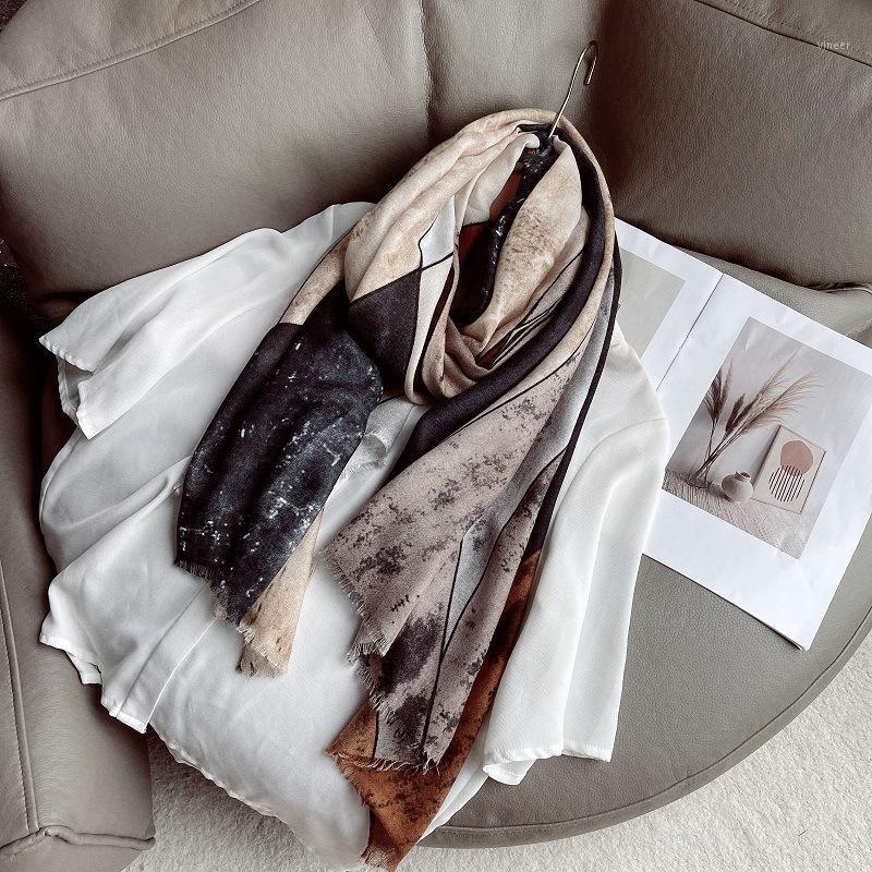 

Scarves 2021 Fashion Aztec Color Blocked Fringe Viscose Shawl Scarf Autumn Winter Wrap Pashmina Stole Bufandas Muslim Hijab 180*90Cm, Blue;gray