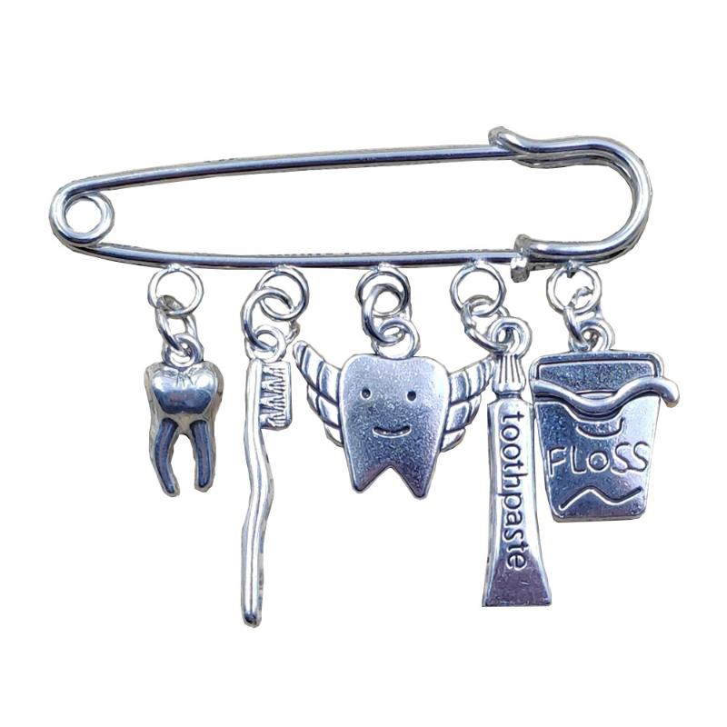 

Pins, Brooches 6 Styles Retro Silver Plated Tooth Toothbrush Toothpaste Dental Floss Brooch Birthday Women Men Gift Drop CX057-062