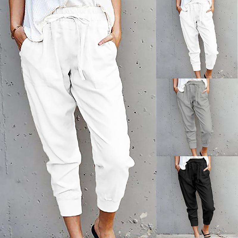 

Women's Pants & Capris Fashion Solid Color Pant Lace-up Slim Slimming Cropped Trousers Comfy Casual Daily Vetement Femme 2021 Drop, White