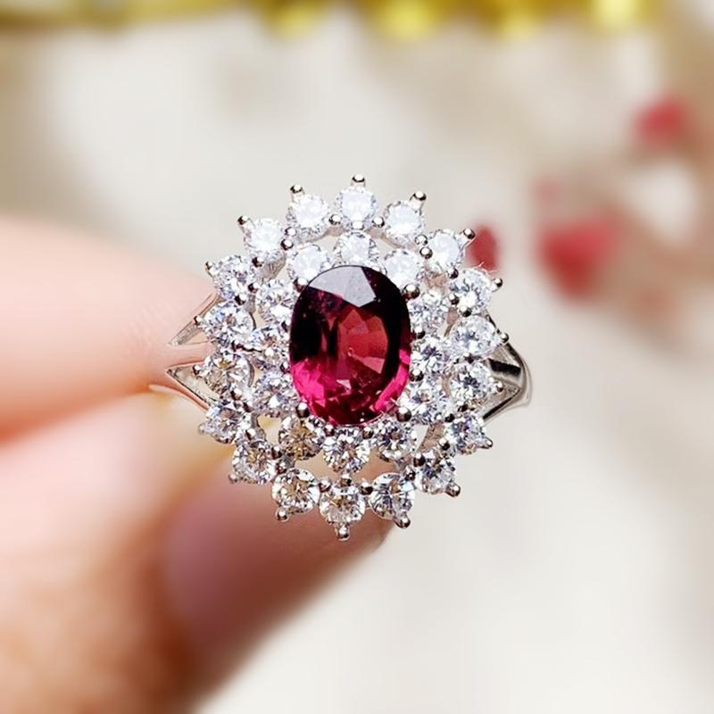 

Cluster Rings Natural Real Pyrope Luxury Style Ring Per Jewelry 6*8mm 1.5ct Gemstone 925 Sterling Silver Fine T207215, Golden;silver