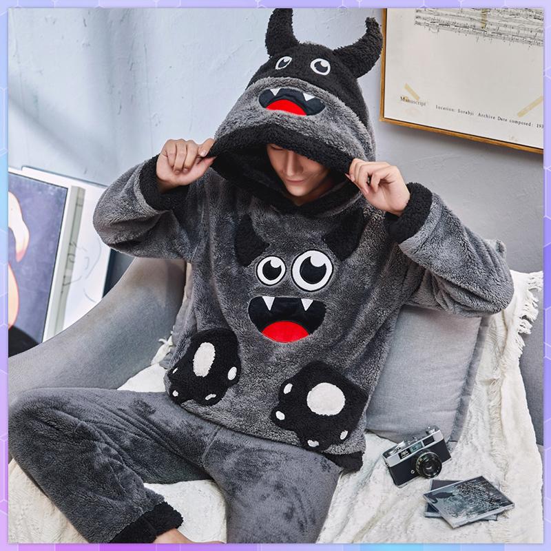

Men's Sleepwear Cute Animal Hooded Pajamas For Winter Pajama Sets Nightwear Long Sleeve Thicken Warm Flannel Soft Plus Size 3Xl, Black;brown