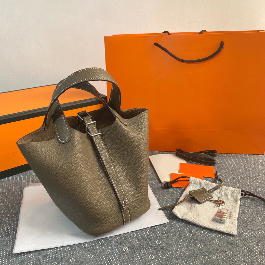 

bucket bag Luxury designer Handbags women bags womens ladies lady female Girls Genuine Real Leather High Quality Original classic cowhide Totes portable Handbag, Khaki with gold hardware