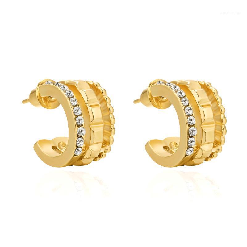 

Stud Women Exquisite C - Shaped Earrings Gold Color Rhinestone Elegant Temperament Jewelry Female Party Wedding, Golden;silver