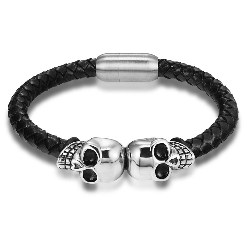 Souvenirs Hand Catenary Selling Men's Titanium Steel Cowhide Bracelet Jewelry Personalized Skull Stainless Leather Rope-image-725543749