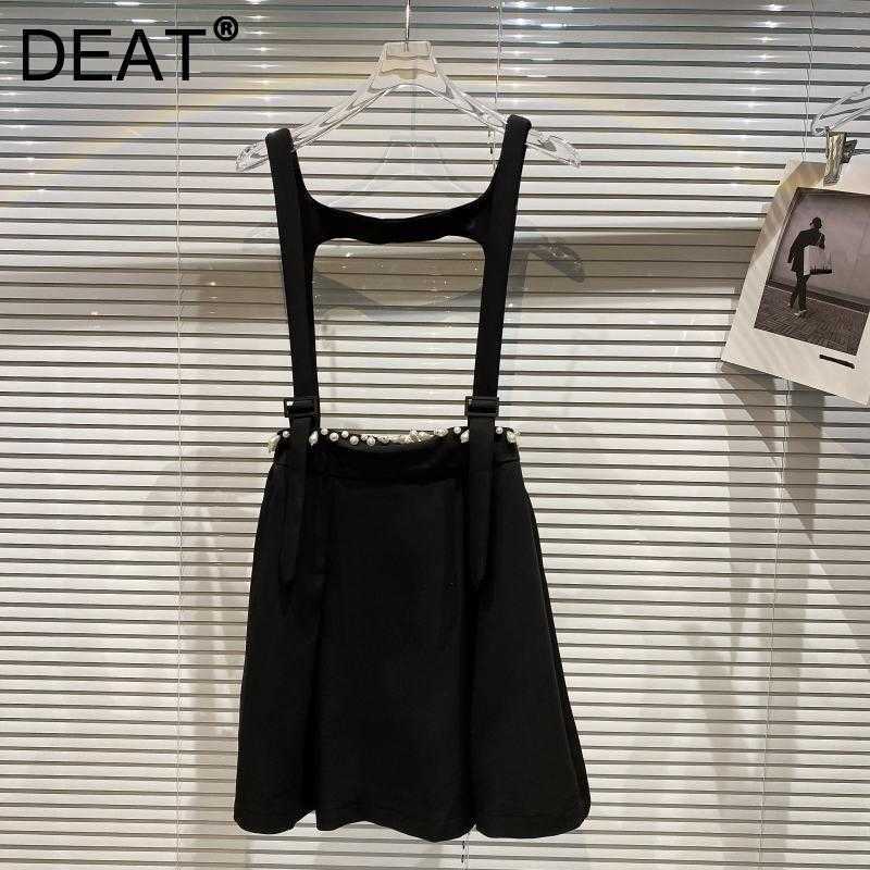 

DEAT Women Beaded Straps Skirt Arrivals High Waist Temperament Fashion Spring Summer 11D1392 210709, White t-shirt