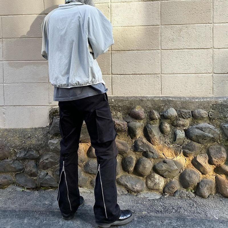 

Men's Pants DiveThru High Street Trousers Multi-pocket Cargo Men Retro Zipper Vibe Women Micro-flare Overalls Casual Unisex Streetwear, Black