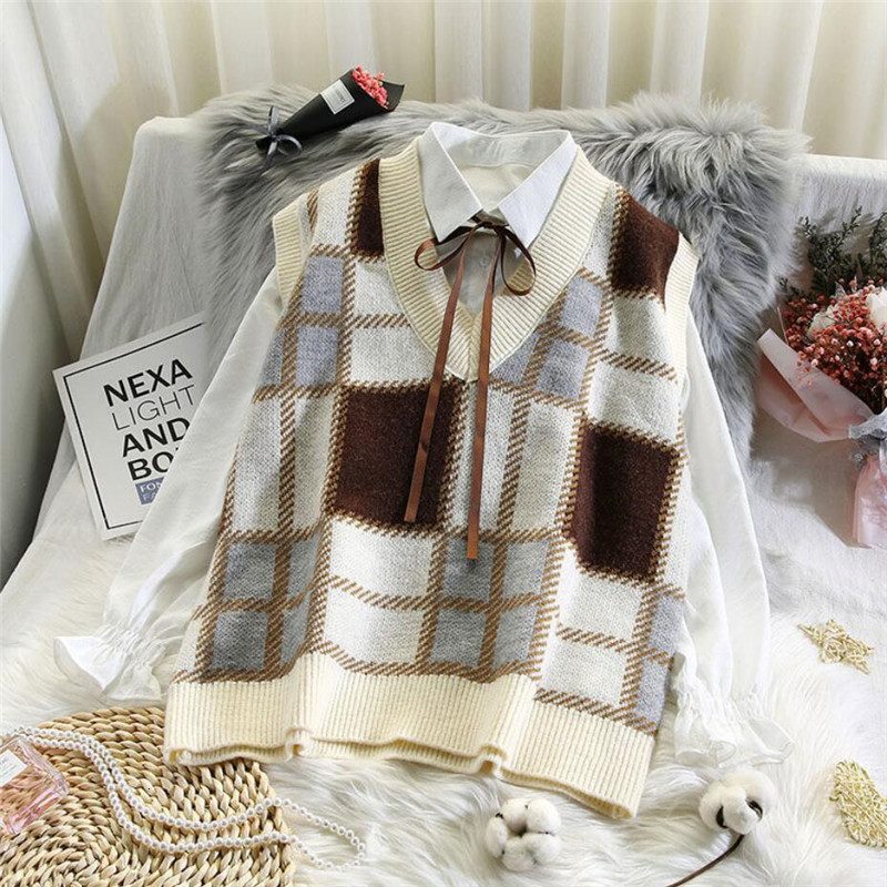 

2021 Women's Sweater Vest New Fall Korean-style Student Clothes Sleeveless Woman's Jacket in Fashion Hxx6, Brown