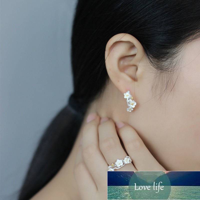 

Flyleaf 100% 925 Sterling Silver Plum Flower Open Rings For Women Chinese Style Lady Vintage Jewelry
