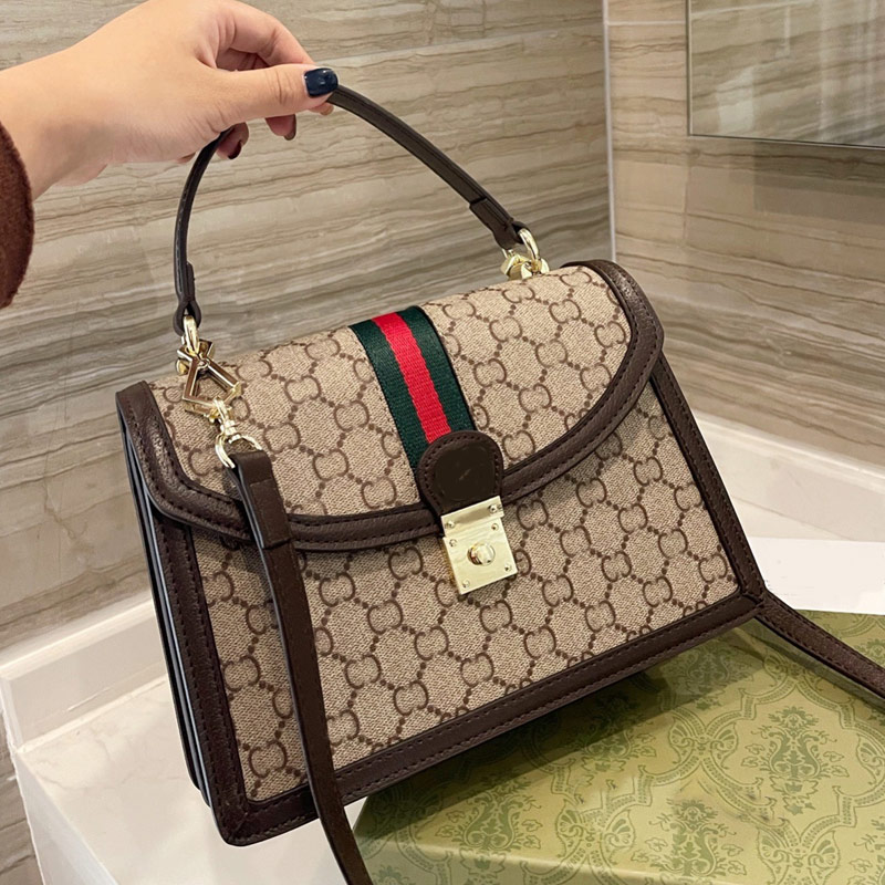 

Messenger Bags Travelling Handbag Shoulder Bag Fashion Hardware Buckle Letter Printing Genuine Leather Removable Strap Red Green Weaving High Quality