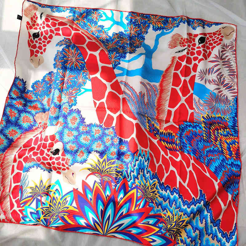 

100% Mulberry* 90*90cm Designer Hand Rolled Edges Foulard 90x90 Natural Silk *Mulberry Scarfs giraffe