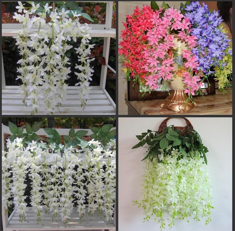 

New 2014 Wedding Decor Centerpiece Garland Artificial Wisteria Silk Flower Vine Home Christmas Ornament Flowers Party Decoration, White