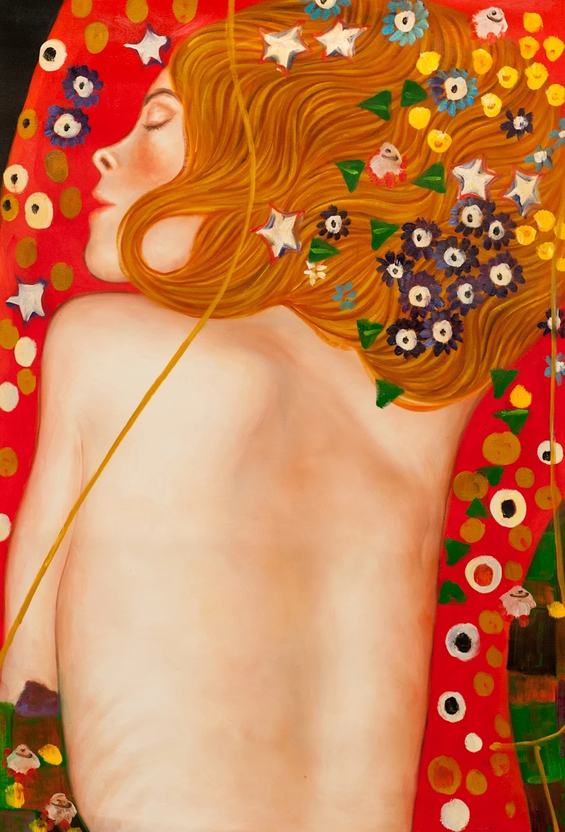 Sea-Serpents IV by Gustav Klimt Hand Painted Canvas Oil Painting Reproduction Wall Art Picture for Office, Hotel, Home Decoration,Vertical,Expres-image-739519491