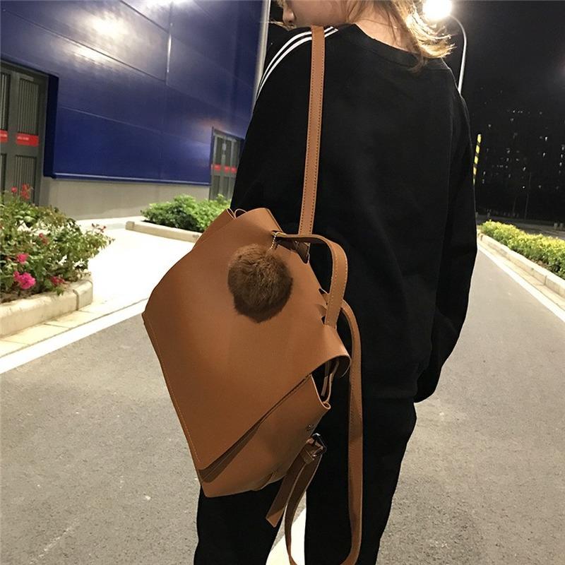 

PU female bag 2021 new simple backpack female bag large capacity backpack casual student school, Black