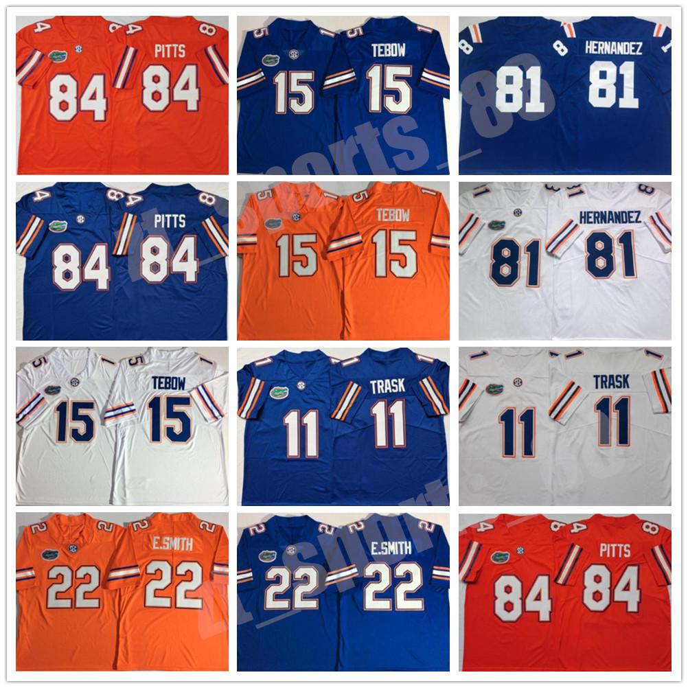 

Florida Gators football stitched jersey 11 Kyle Trask 84 Pitts 15 Tim Tebow 22 Emmitt Smith-E.Smith 81 Aaron Hernandez blue, As shown in illustration