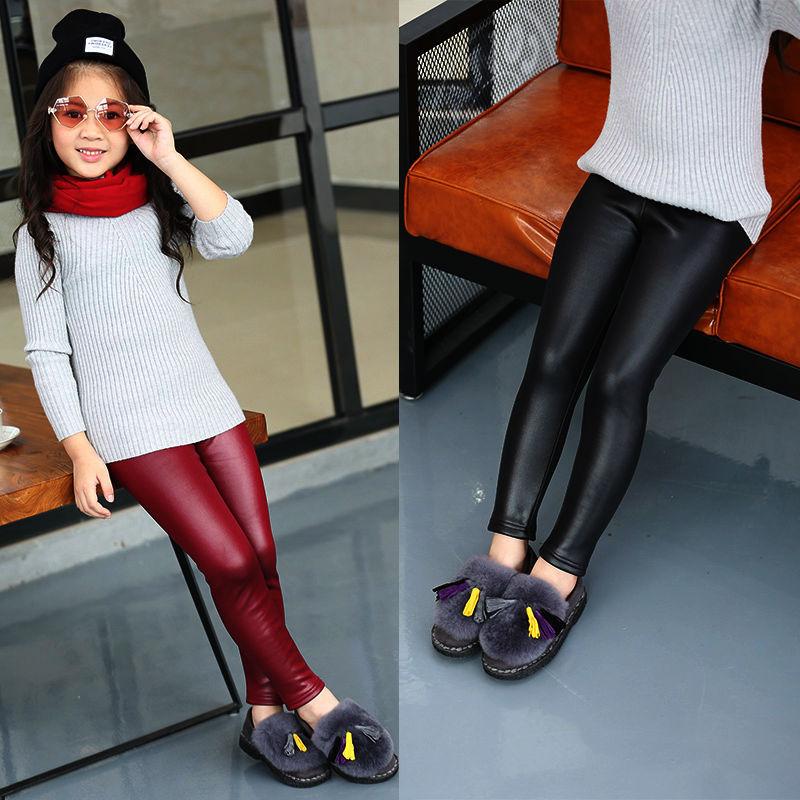 

Trousers Girls Autumn Leggings Winter Kids Thick Warm Pu Leather Plus Velvet Pants Children Skinny Pencil 2-6 Years, Blue