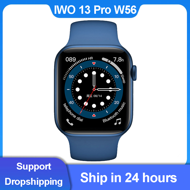 

New 2021 IWO 13 PRO W56 Smart Watch 44MM/40MM Series 6 1.75 Display Wireless Charger Heart Rate ECG IP68 Waterproof Smartwatchg, Silver