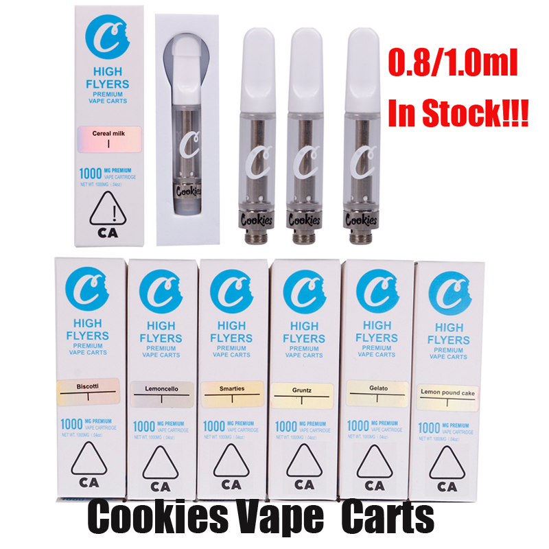 

Cookies Carts Vape Atomizer Cartridges 0.8ML 1ML Empty Ceramic Coil Cart Vaporizers Thick Oil Tank Packaging for 510 Thread Battery Pen