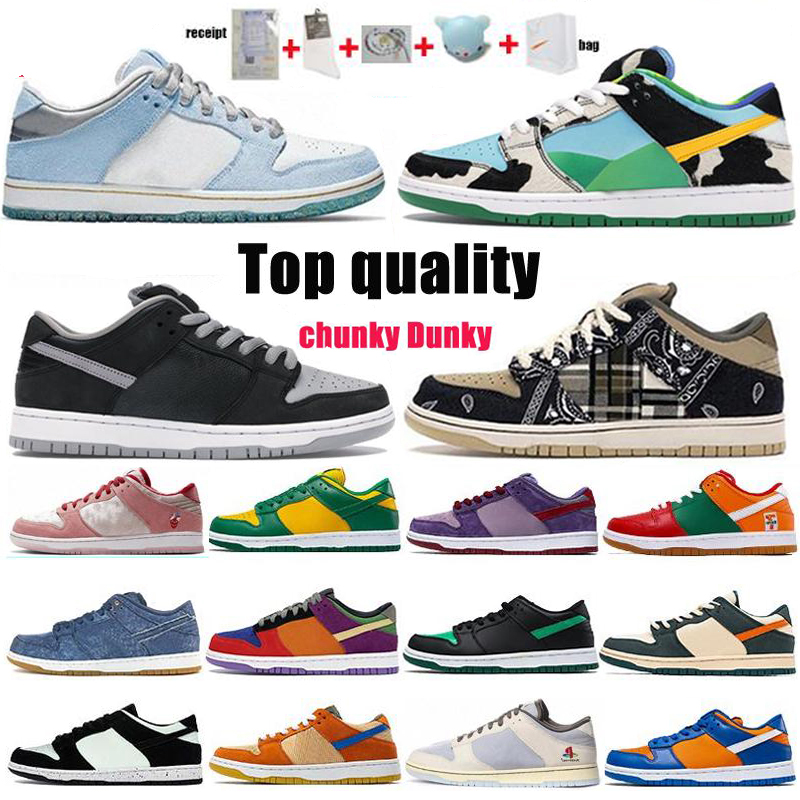 

dunky SB Running Shoes Sean Cliver Strange LOVE Red Green White Black Parachute Beige Men Women Skate Sports Size 36-46 With Half Fashion, # travis scotts