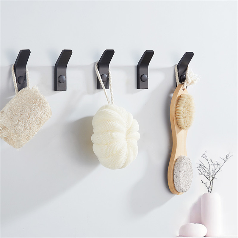 

2021 New Bathroom Towel Wall Hooks Black Robe Aluminum Kitchen Hat Bag Hanger Holder Clothes Hook Y3ib