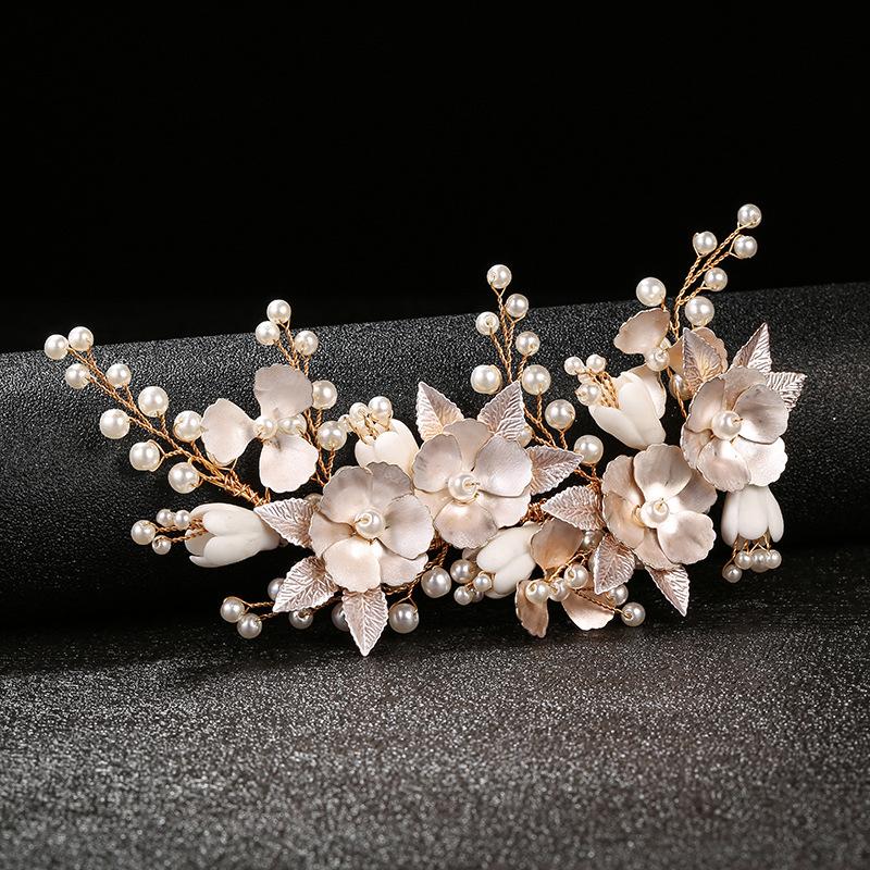 

Hair Clips & Barrettes Luxury Handmade Pearl Rhinestone Ceramic Flower Wedding Comb Clip Women Accessories Jewelry, Golden;silver