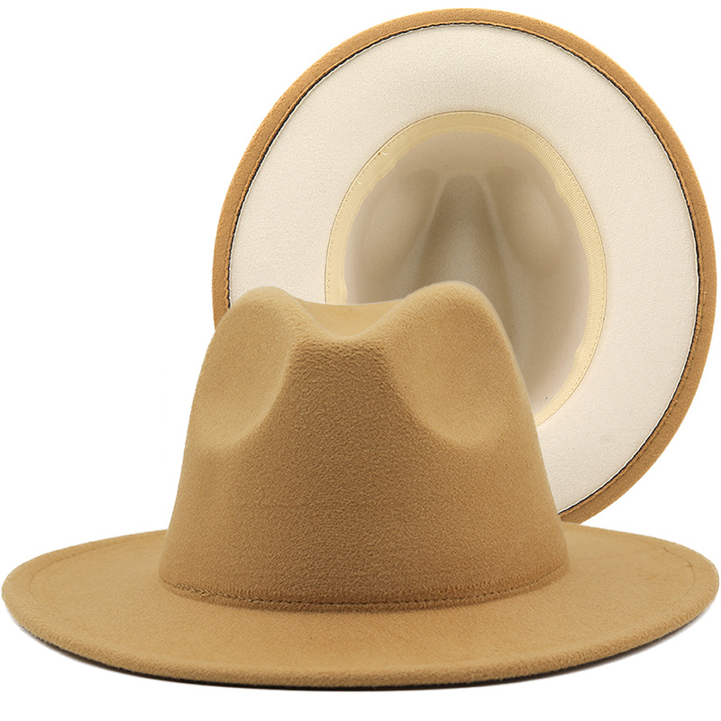 

Wholesale Unisex Two Tone Floppy Flat Wide Brim Wool Felt Cowboy Dress Fedora Hats for Men Women Vintage Party Jazz Cap, 17