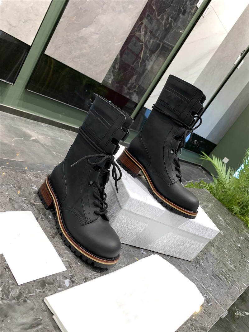 

Designer Luxury Leather Combat Boot Women's Black Ankle Boots Biker Booties