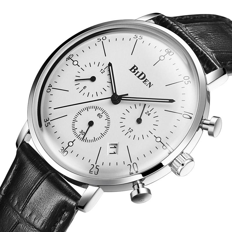 

Wristwatches Watch Men Luxury Leather Strap Chronograph Waterproof Sports Quartz Wrist Mens Fashion Business Male Clock, Silver