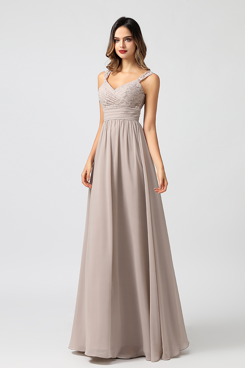 

5616 Long Chiffon Lace Bridesmaid Dress Elegant Spaghetti Straps Backless A Line Prom Dresses Maid Of Honor Floor Length Wedding Party wear