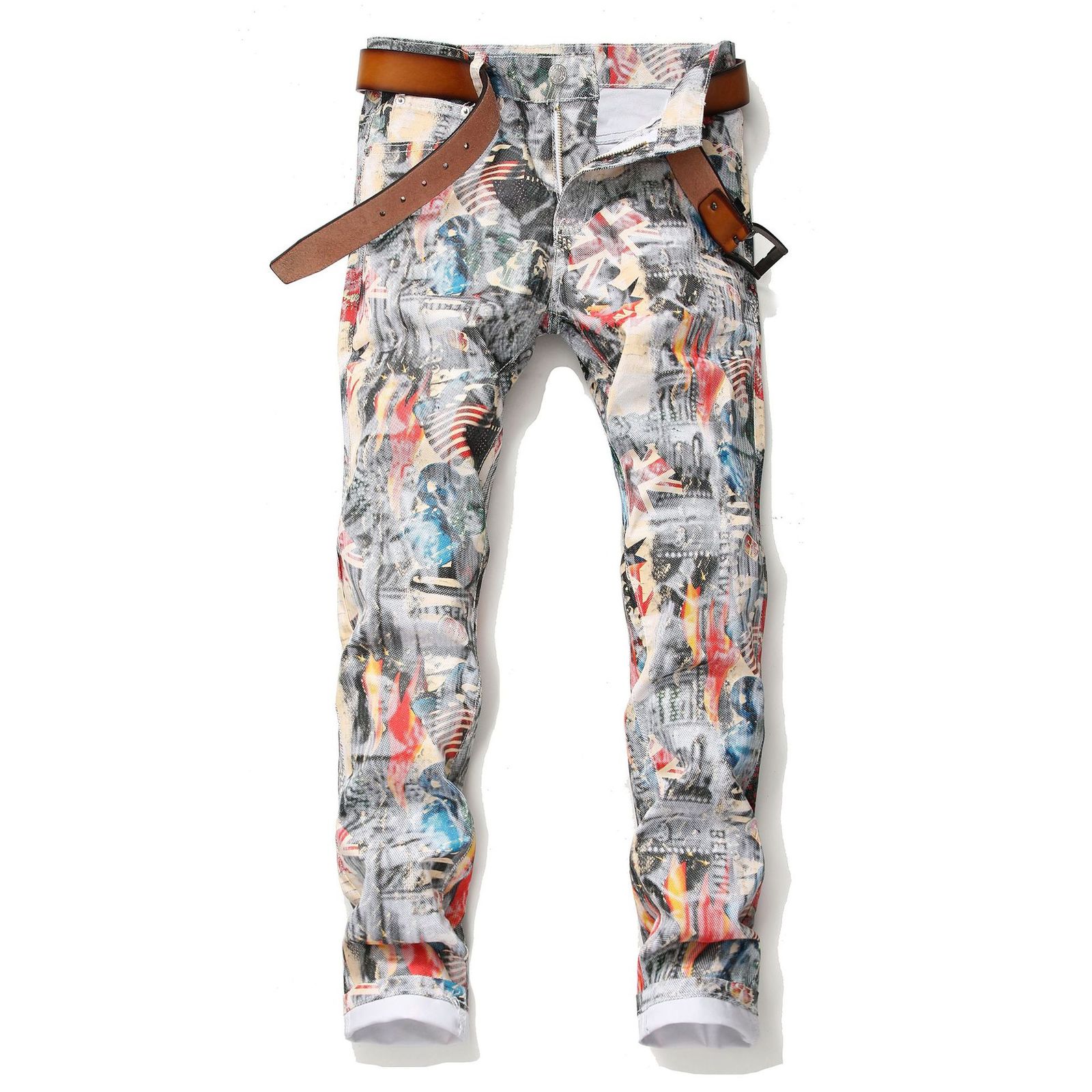 

2021 New Brand Digital Printed Men's Male Trendy Slim Straight Nightclub Flower Cloth Pants Personality Stretc Trousers 84ky, Beige