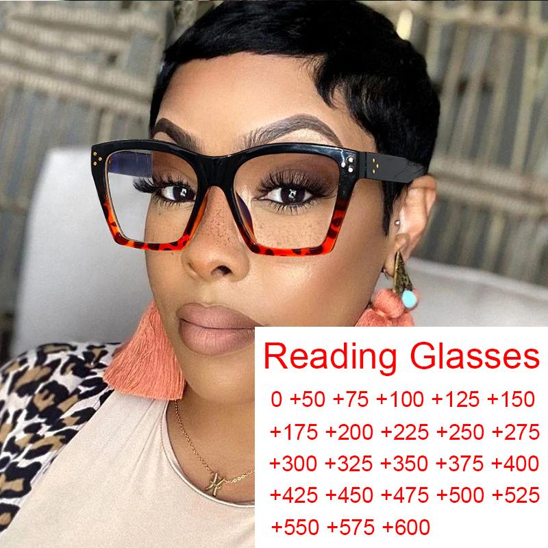 

Sunglasses Fashion Square Designer Reading Glasses Women Anti Blue Light Prescription Eyeglasses Oversized Hyperopia Diopters +1 +6