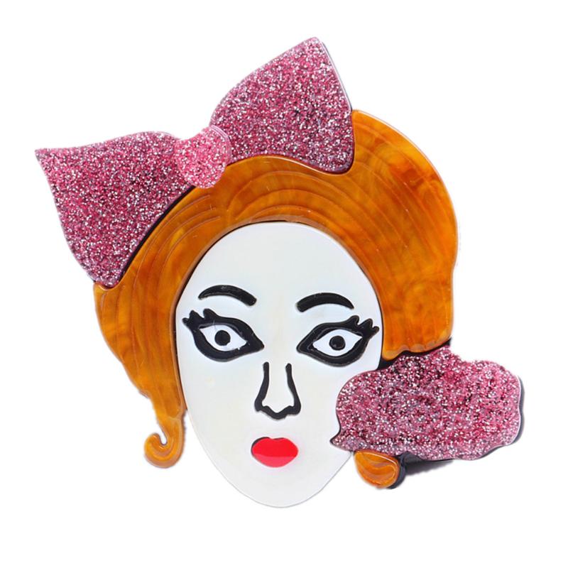 

Pins, Brooches Big Acrylic Lady Figure Brooch For Women Girls Resin Lovely With Bow Hair Pin Jewelry Badge Party Clothing Gift
