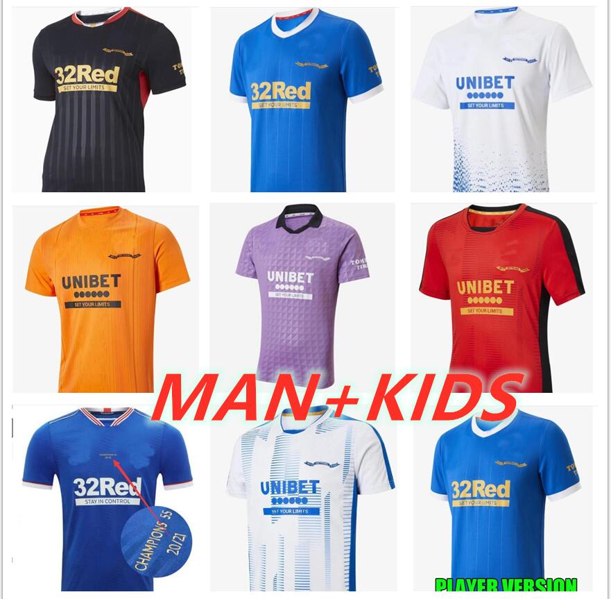 

2021 Glasgow Rangers home third away CHAMPIONS 55 Soccer Jerseys DEFOE HAGI MORELOS TAVERNIER 20 21 Football Shirts Men + kids kit, 21/22