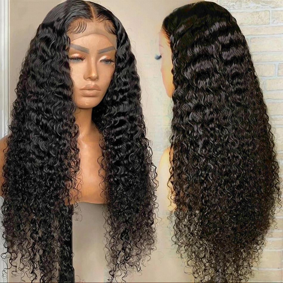 

13X4 Curly Human Hair Wig Kinky Curly Wave Lace Front Wigs Deep Curly Transparent Human Hair Wigs for Women Lace Frontal Wigs, Natural color