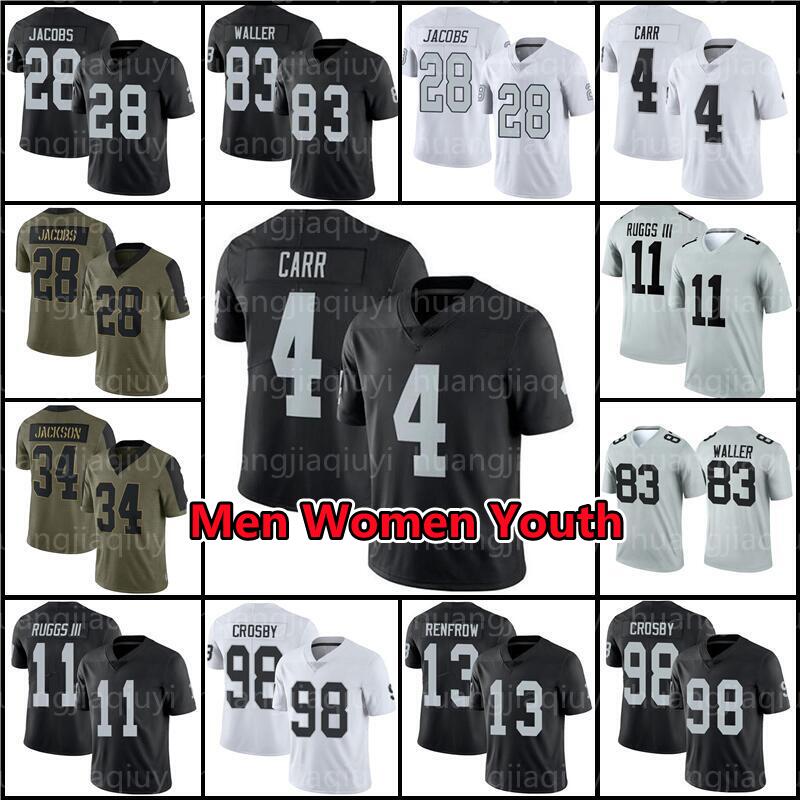 

83 Darren Waller 28 Josh Jacobs Derek Carr Football Jersey Maxx Crosby 11 Henry Ruggs III Johnathan Abram Bo Jackson Hunter Renfrow Ferrell Howie Long Nassib Charles, Men jersey