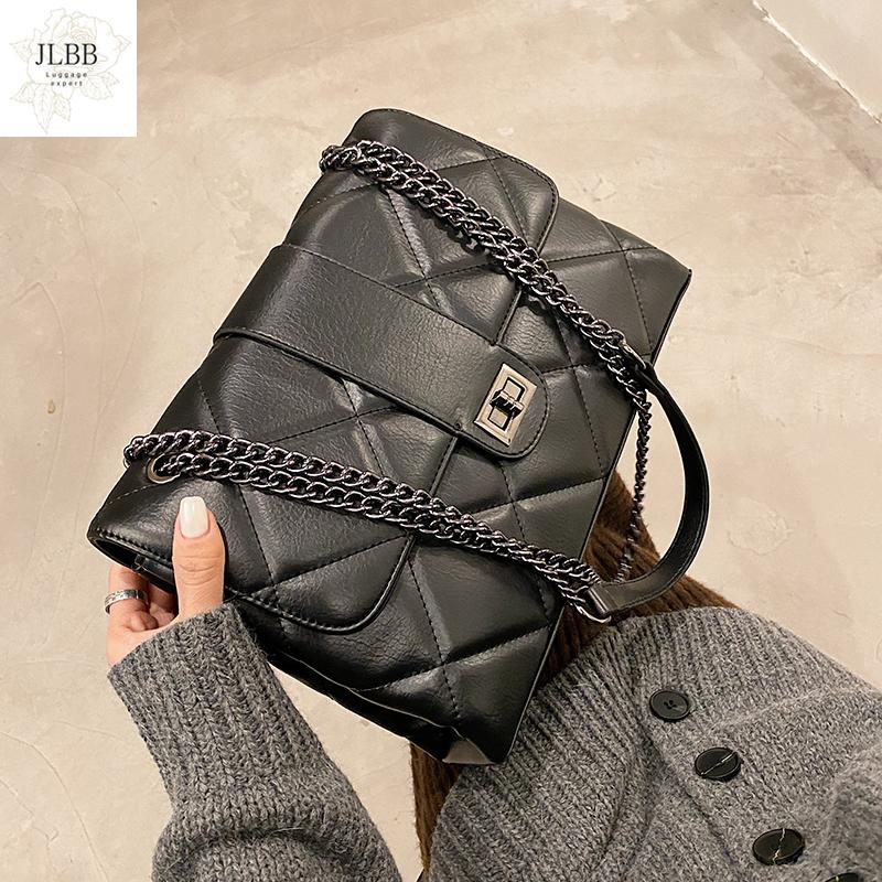 

vintage lingge chains women shoulder bags designer luxury crossbody messenger bag lady big flap purses good quality large totes, Black
