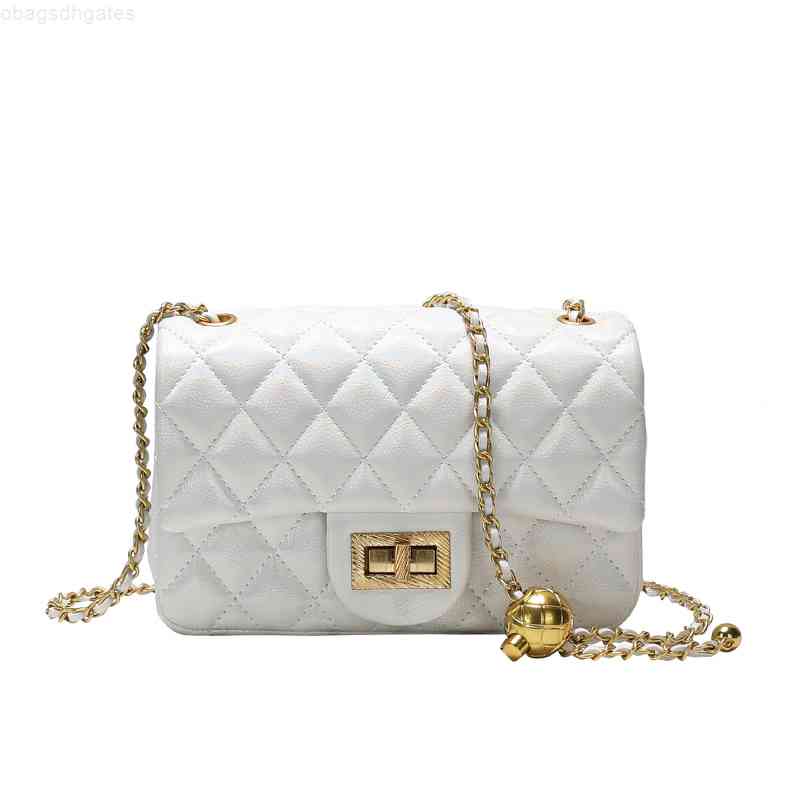 

Hong Kong it 2021 new fashion high sense transfer bead small square Mermaid Ji Lingge bag Single Shoulder Messenger Bag, White