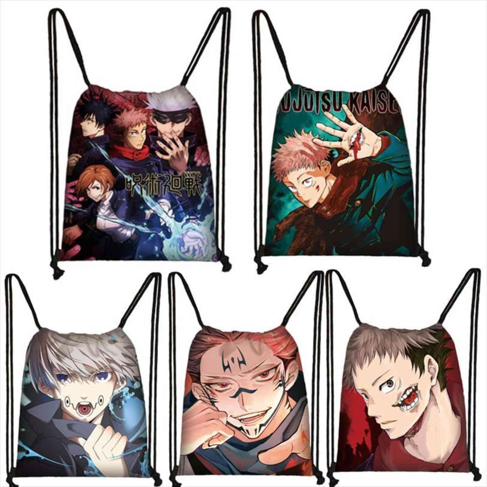 

anime jujutsu kaisen yuji itadori drawstring bag men canvas travel teenager boys shoes holder kids
