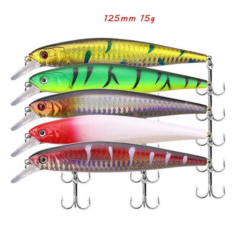 

5 Color Mixed 125mm 15g Minnow Hard Baits & Lures Fishing Hooks 6# Treble Hook Pesca Tackle Accessories WA_668