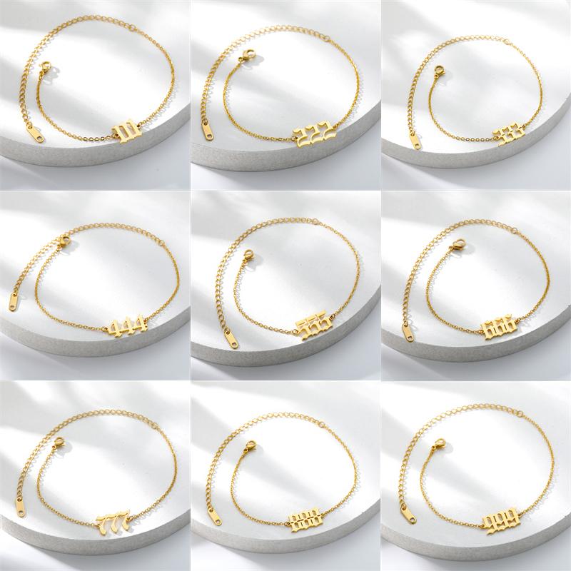 

Anklets Devil Anklet Stainless Steel 111 222 333 444 555 666 777 888 999 Angel Number Pendant Minimalist Jewelry Bijoux Femme, Red;blue