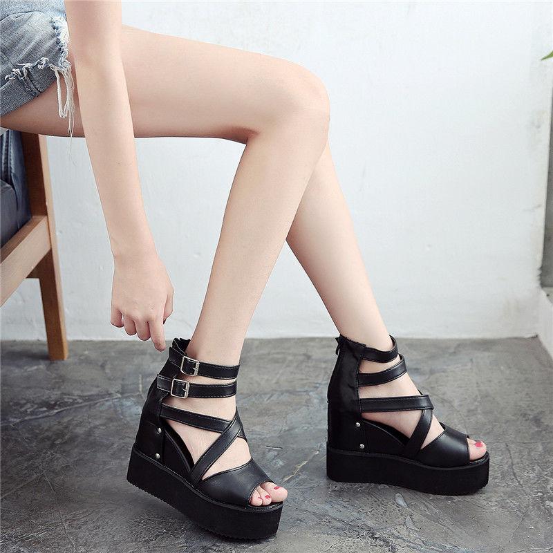 

2021 Thick Bottom Wedges Women's Sandals 2021 Sexy Summer Woman Shoes Fashion Rome Fish Mouth Increase Within Sandals Pumps, Black