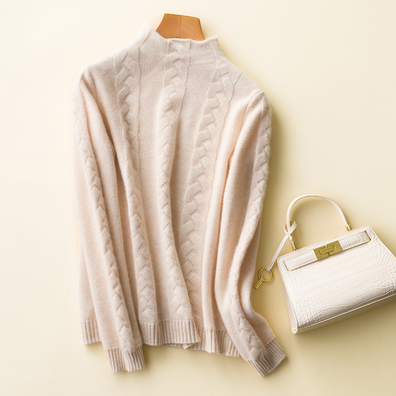 

2021 New Women Autumn Winter Female O-neck Knitting Jumper Long Sleeve Thickening Women's Warm Sweater 100% Cashmere T6xf, Milky white