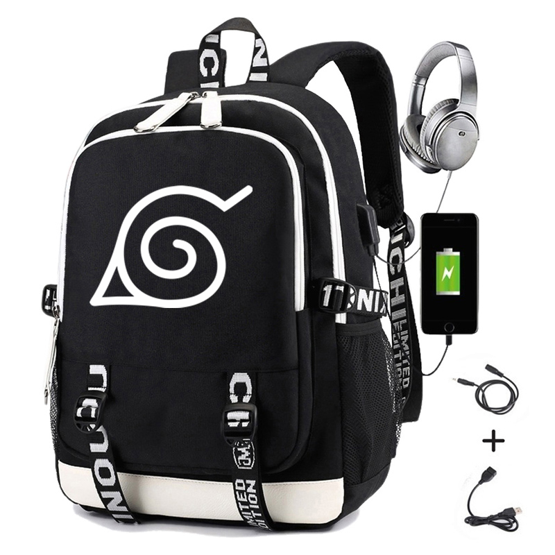 

Men Anime Backpack Student School Bag with Usb Charging Printing Gaara Sasuke Uchiha Laptop Casual Travel Backpacks, Black 01