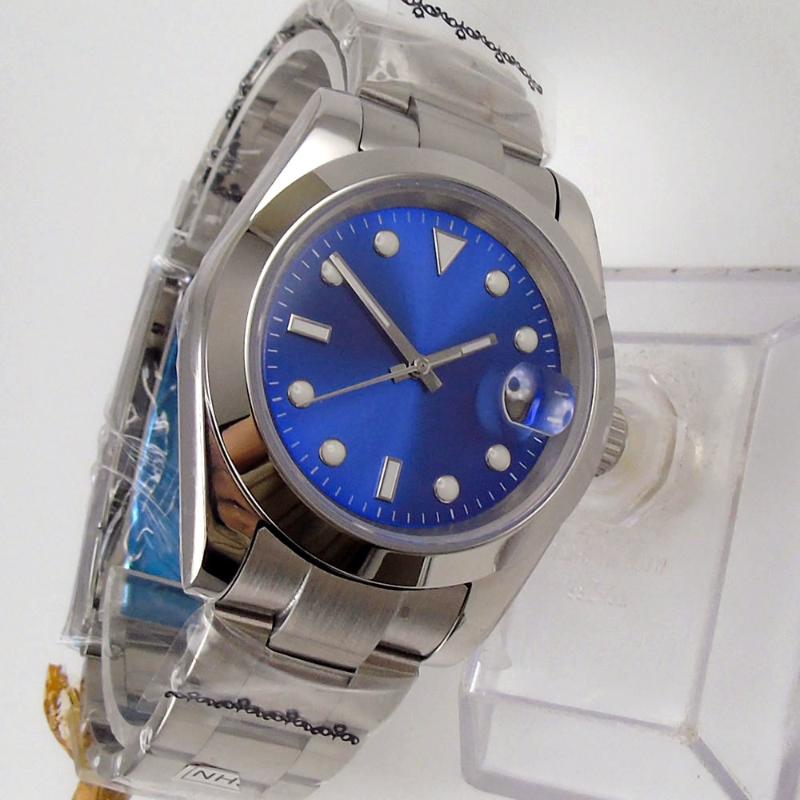 

Wristwatches 36MM Blue Sterile Dial Sapphire Glass Date 21 Jewels MIYOTA 8215 Polished Bezel Automatic Men's Wristwatch, Glass case back