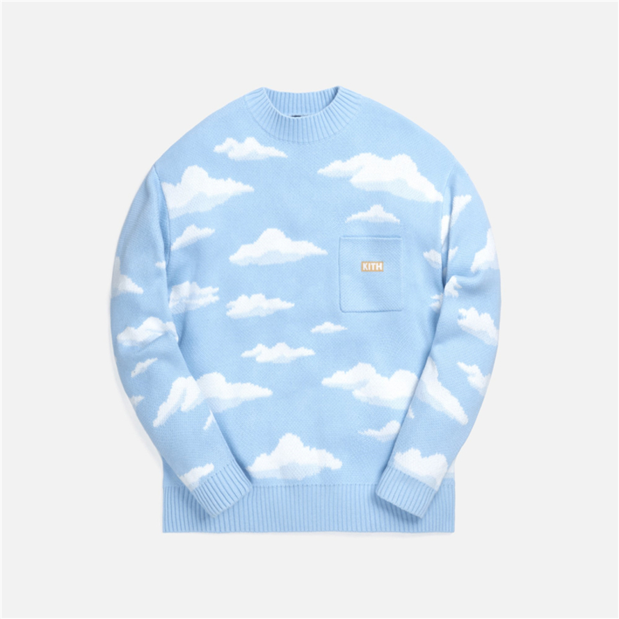 

High Quality KITH 21FW Sweater 1:1 Jacquard Blue Sky and White Clouds Pattern Knit Kith Women Sweatshirts Men Cloth